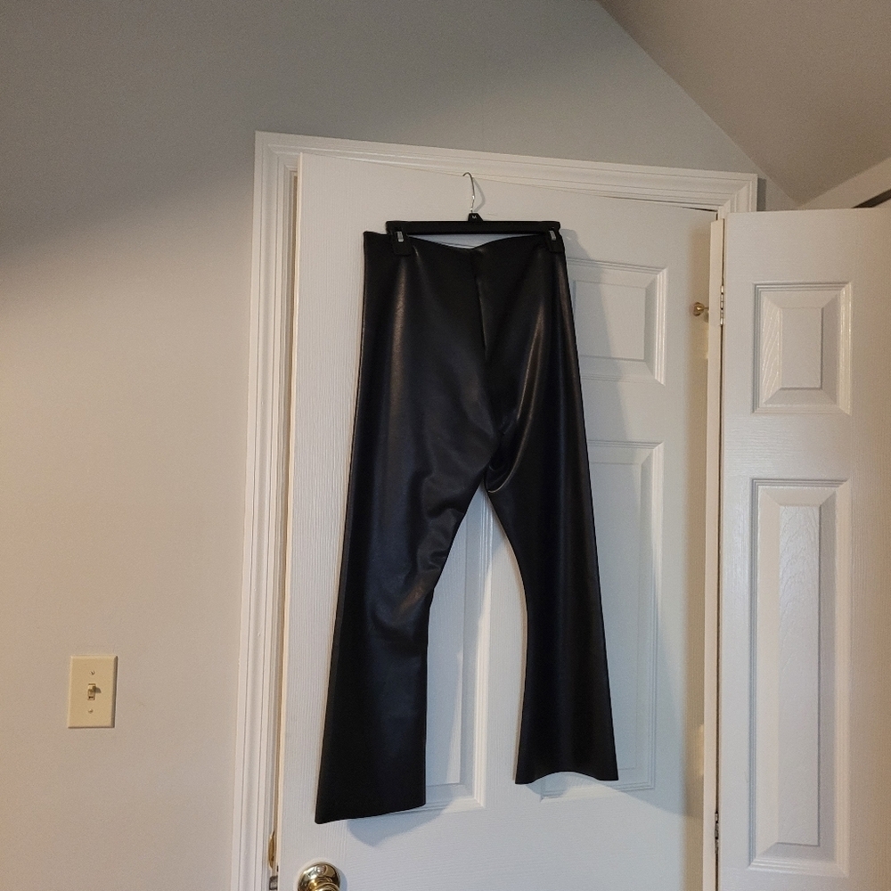 NWT- Black Faux Leather Flare Cropped Pants - Picture 7 of 9